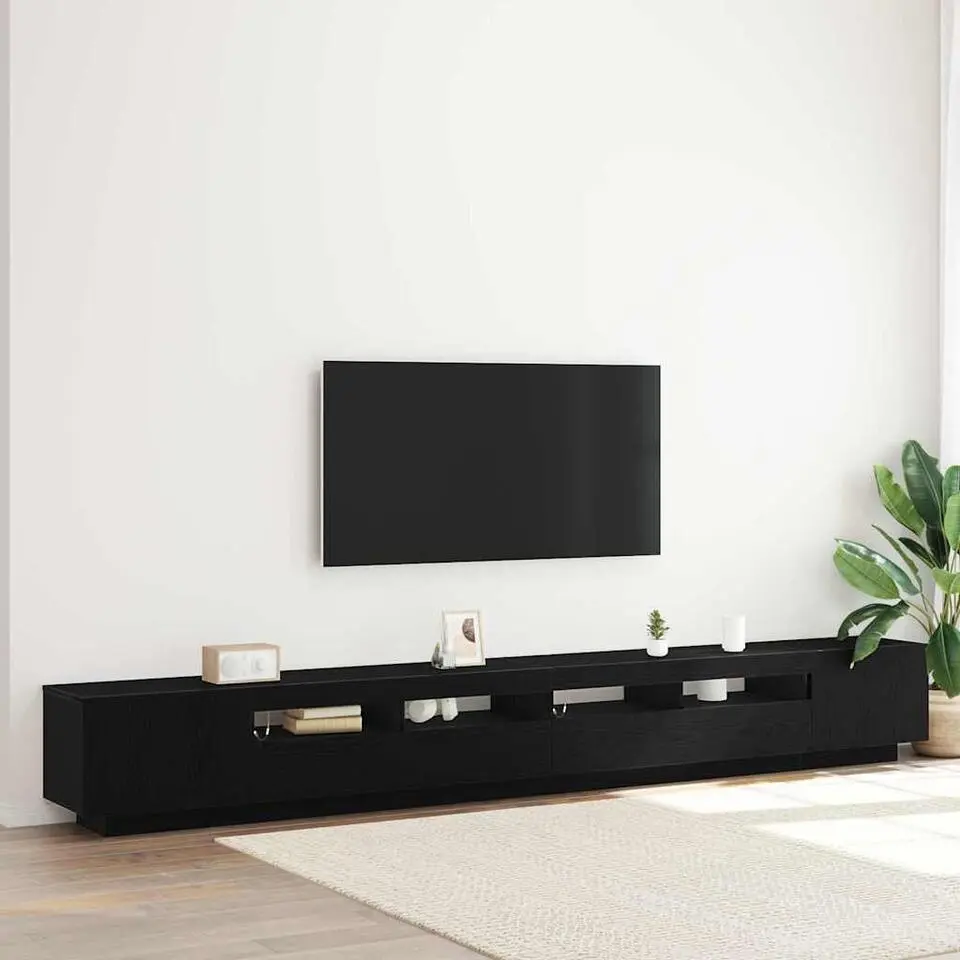 vidaXL - 3-delige LED TV-meubel met 4 deuren - Zwart eiken - 300x35x40 cm