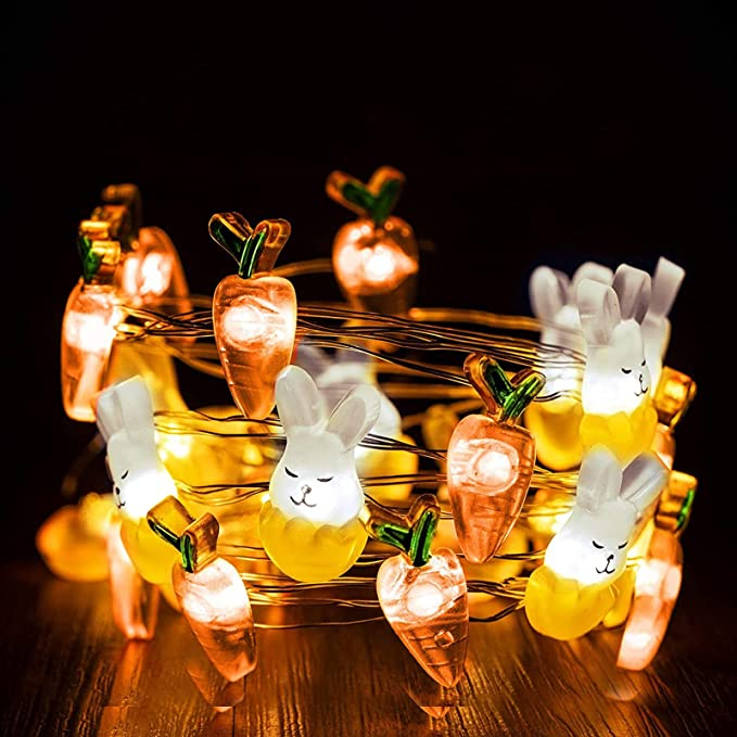(2m) 20 LED's Oster Deko Lichterkette Karotten / Hase / Eier Beleuchtung (Batteriebetrieben) - Warmweiss