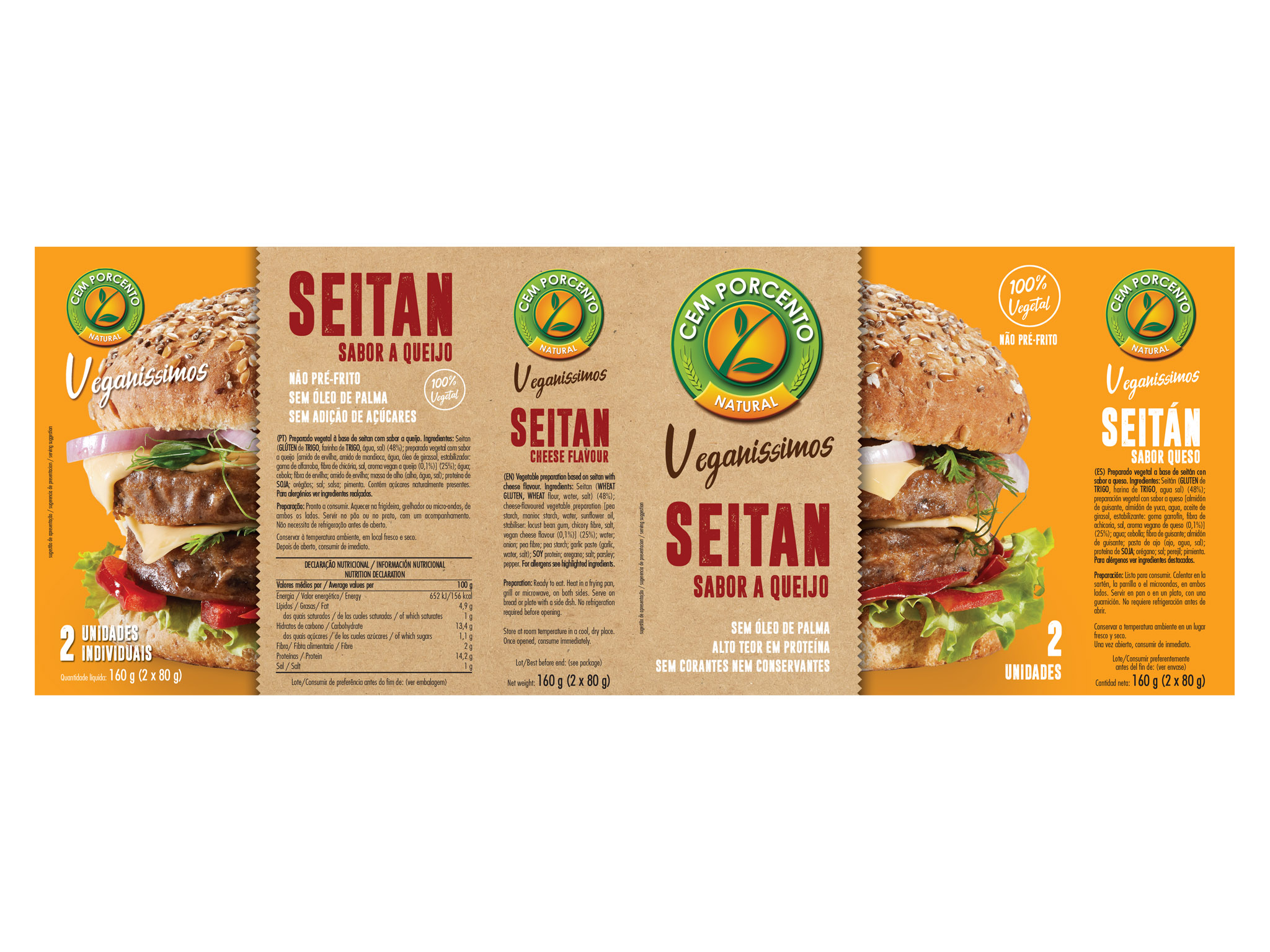 HAMBURGUER CEM PORCENTO VEGANÍSSIMO SEITAN SABOR QUEIJO 160G