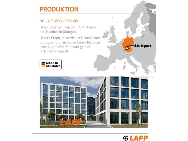 Lapp Ladekabel für Elektroauto Typ 2, 7.4kW, 32A, 5 m, Oran 3-phasiges Helix-Kabel zum Laden von Hybrid- und Elektroautos mit Typ-2-Anschluss