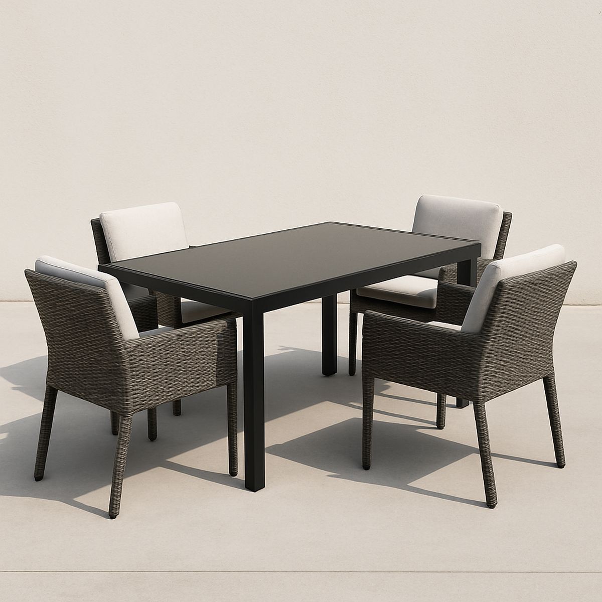 Gartenmöbel-Set mit rechteckigem Esstisch 4 Stühle Poly-Rattan Alumini