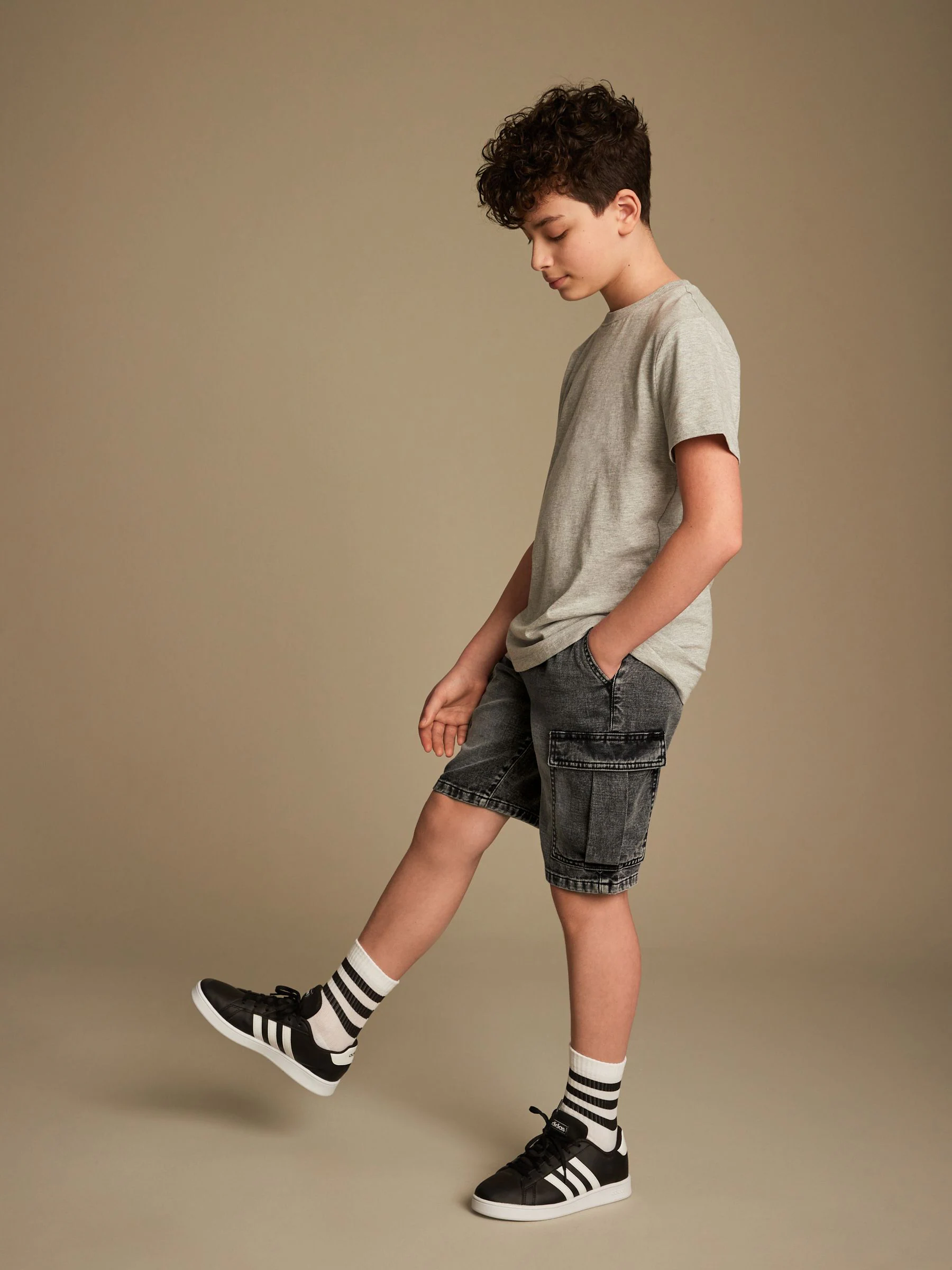Grijs - Denim cargoshort (3-16 jr)
