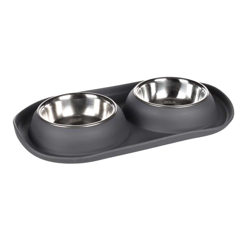 Gamelle duo grafa ovale gris foncé 2 x 220 ml pour l'eau et la nourriture p