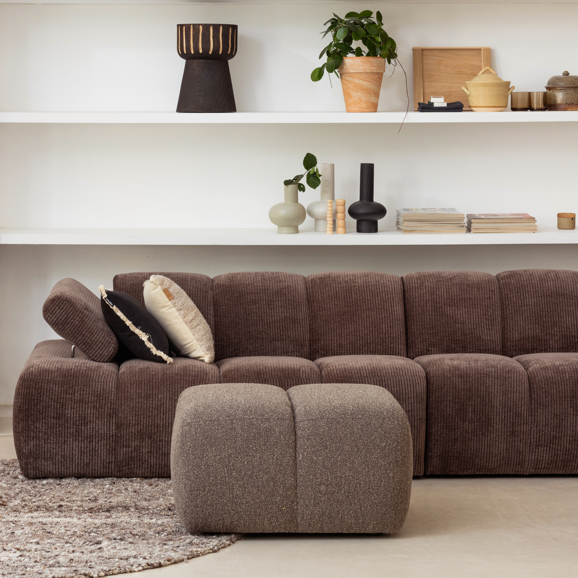 Poef Mojo Mojo Poef 45X84X64 cm - Geweven Ribstof - Donkerzand