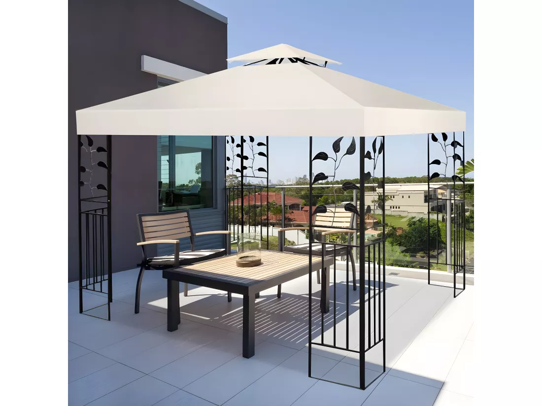 Toile de Rechange en Plastique et vinyle Impérméable de Jardin pour Pavillon Tonnelle 3 x 3 M Tente Beige