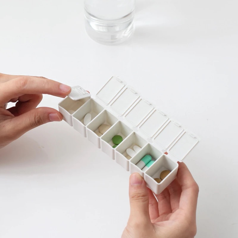 (2er Set) 130x30mm Medikamenten Dosierer 7 Tage Dosett Tablettenbox Supplements Pillendose - Weiss