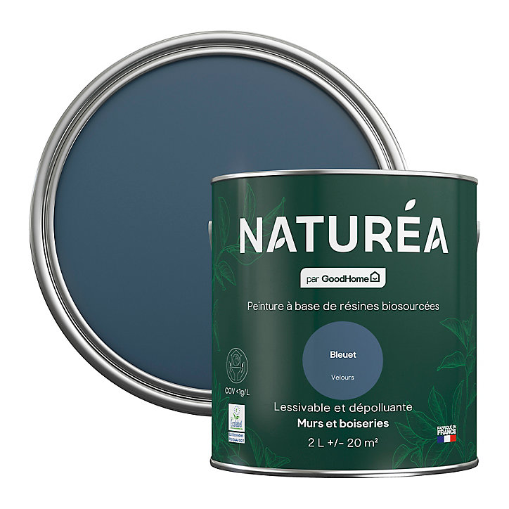 Peinture murs et boiseries Naturéa par GoodHome bleuet velours 2L