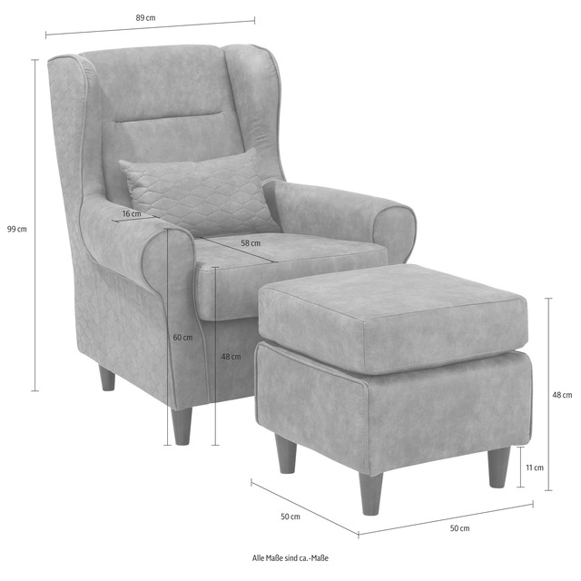 Home affaire Ohrensessel »Eric« inklusive Hocker in Karostoff oder Luxusmicrofaser Vintageoptik