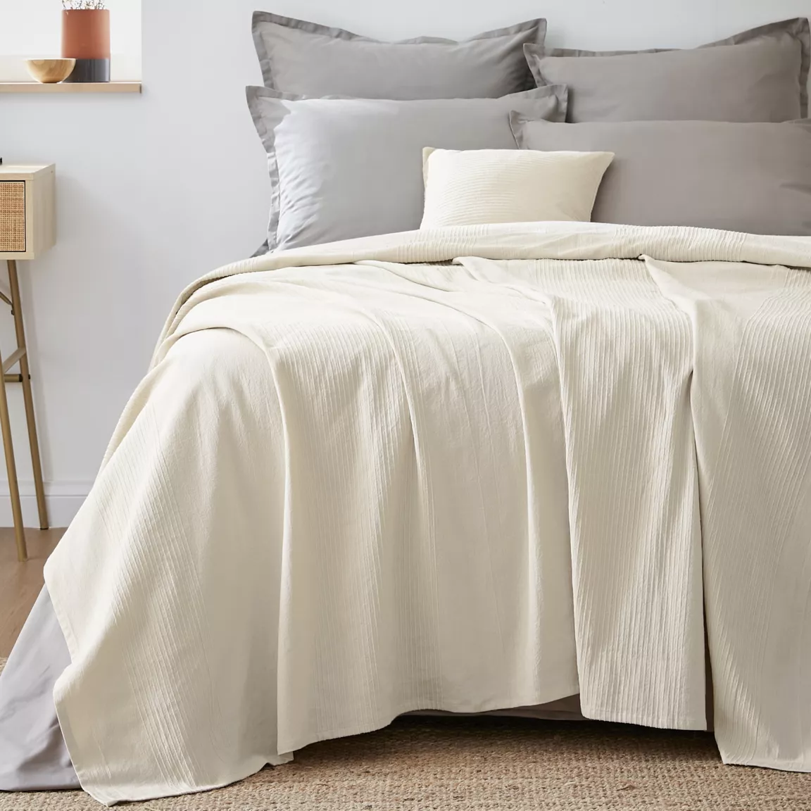 Couvre-lit coton tissé (220 x 250 cm) Léa Beige pampa