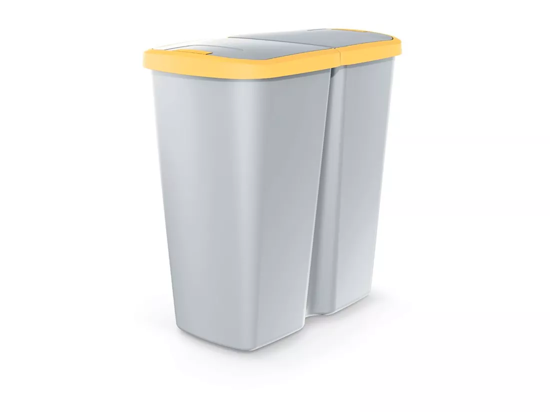 poubelle avec 2 couvercles indépendantes de 45L Grey 48x28x51