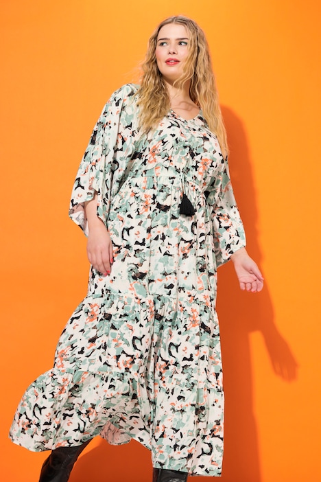 Maxikleid, A-Line, Kimono-Style, Flower-Print