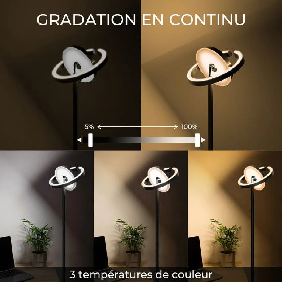 FIMEI Lampadaire sur pied - Saturne - Noir