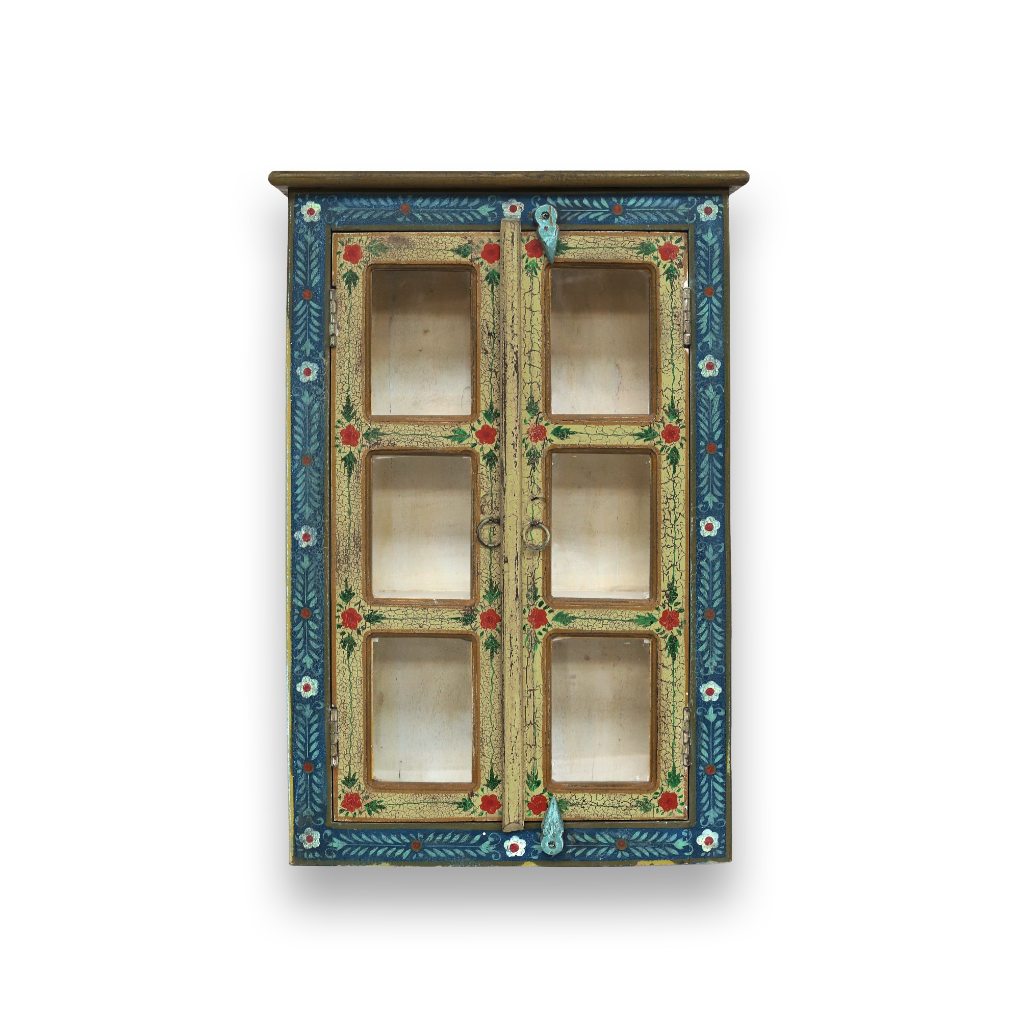 Hängevitrine handbemalt, multicolor, H 81 cm, B 55 cm, L 18 cm von fischer's lagerhaus
