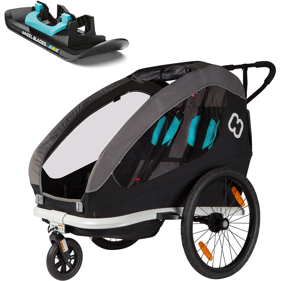 hamax Kinderfahrradanhänger Traveller inklusive Deichsel und Buggyrad BlackGreyBlue inklusive Wheelblades
