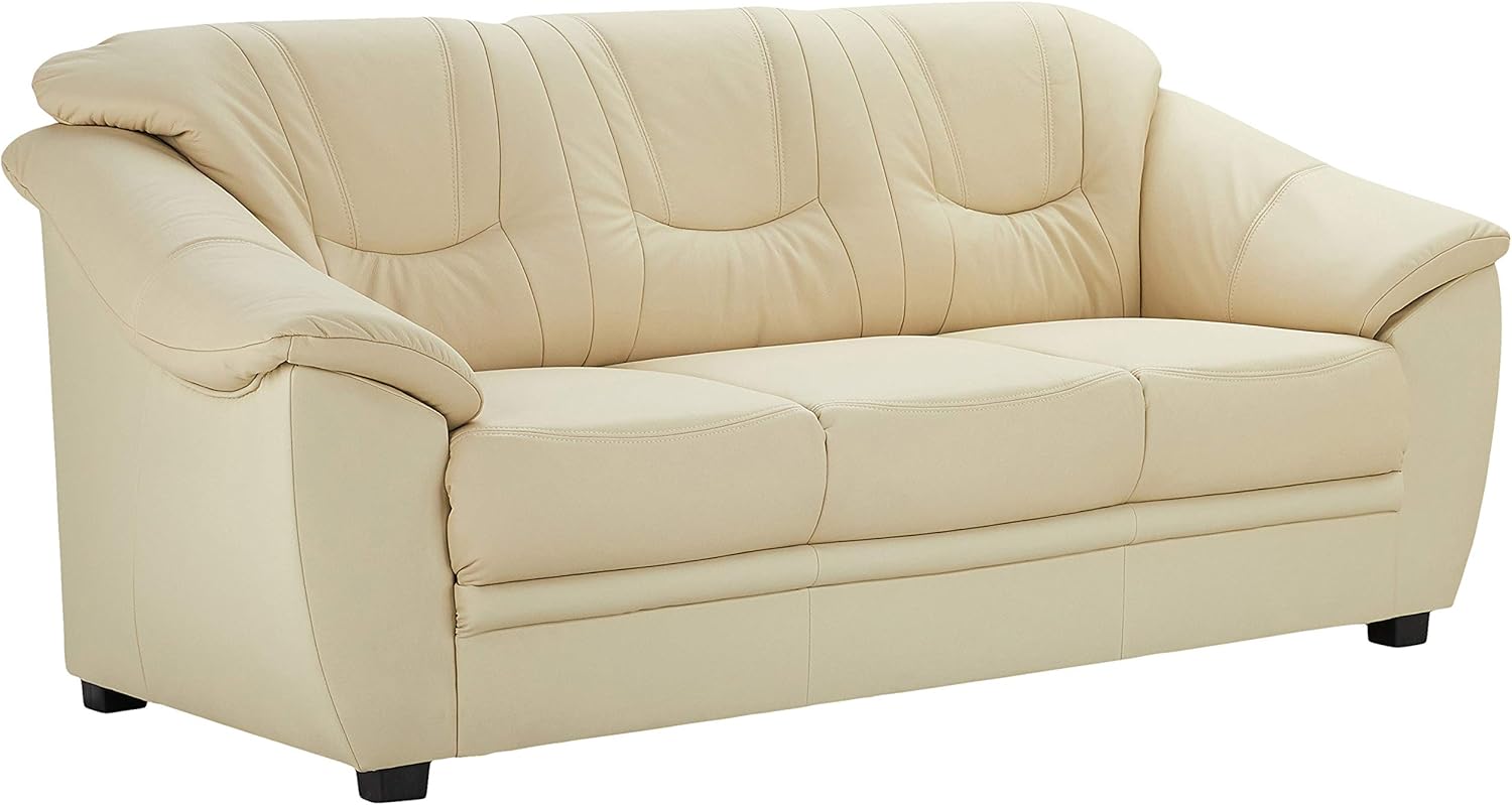 Cavadore 3-Sitzer Savana / 3er Ledersofa mit Federkern im klassischen Design / 198 x 90 x 90 / Echtleder Weiß