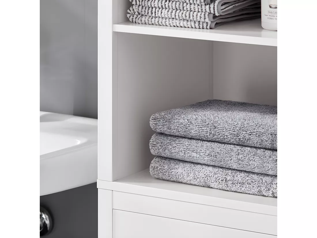 SoBuy Meuble Colonne de Salle de Bain, Armoire Haute, Placard de Rangement, Étagère de Rangement avec 1 Panier à Linge et 3 Étagères pour Salle de Bain, 40x35x173cm, Couleur Blanc, BZR95-W