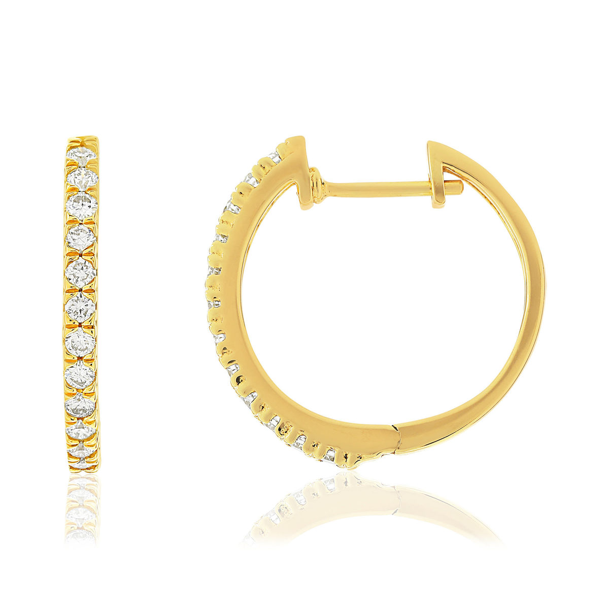 Créoles or jaune 750 diamants synthétiques 0.48 carat