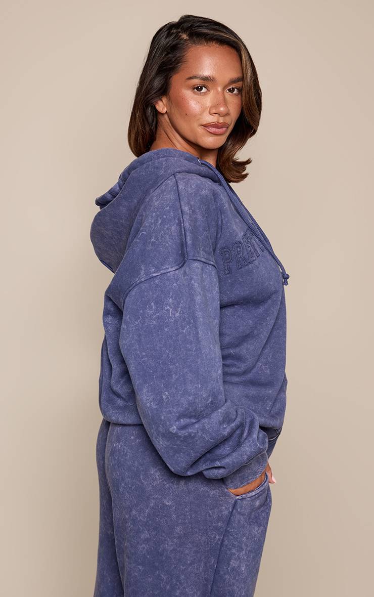 Bleu Marine Prettylittlething Shape Sweat À Casynthétiqueche Zippé Brodé Effet Délavé