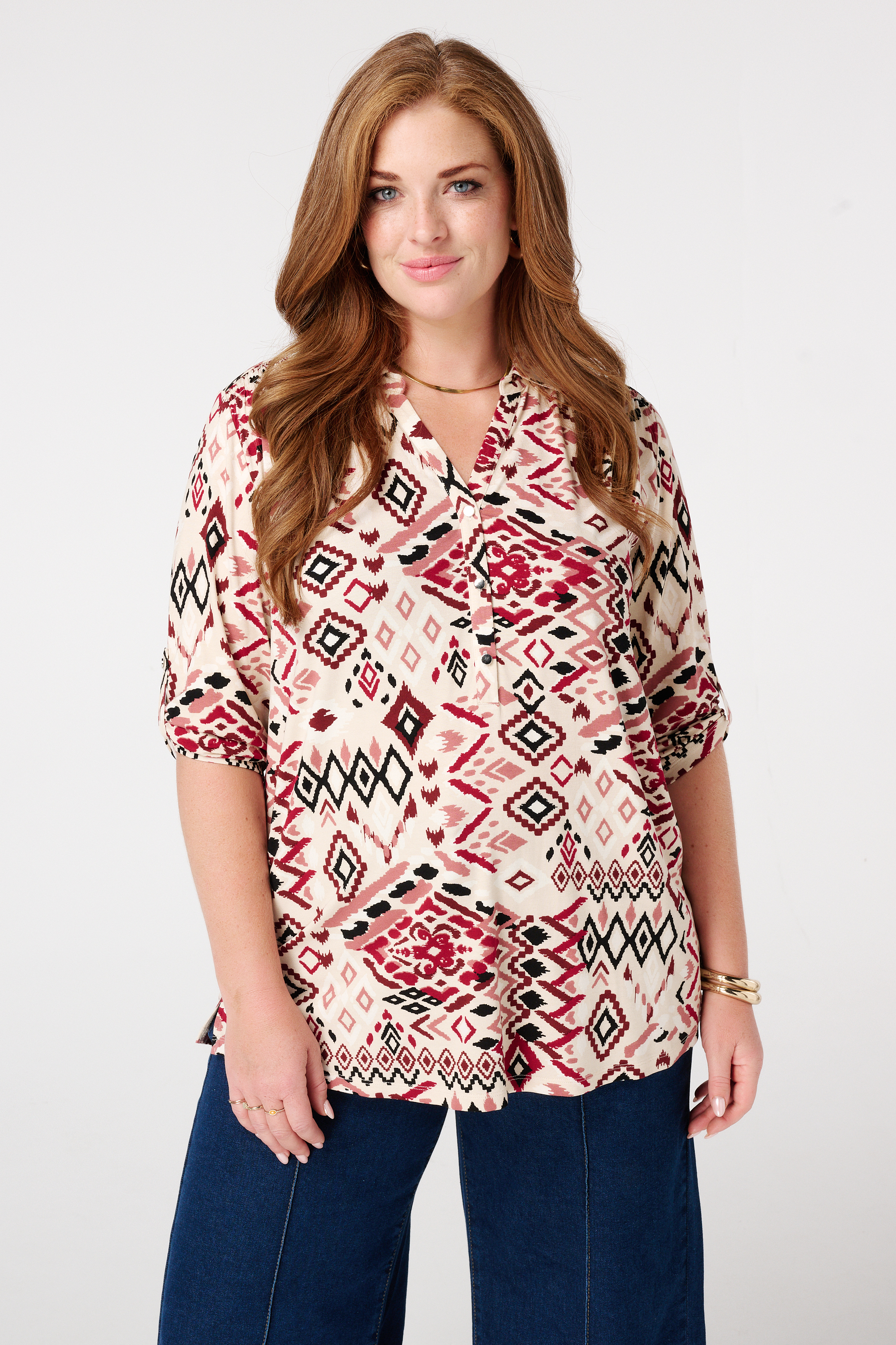 Jersey top met print Multi Bessen rood