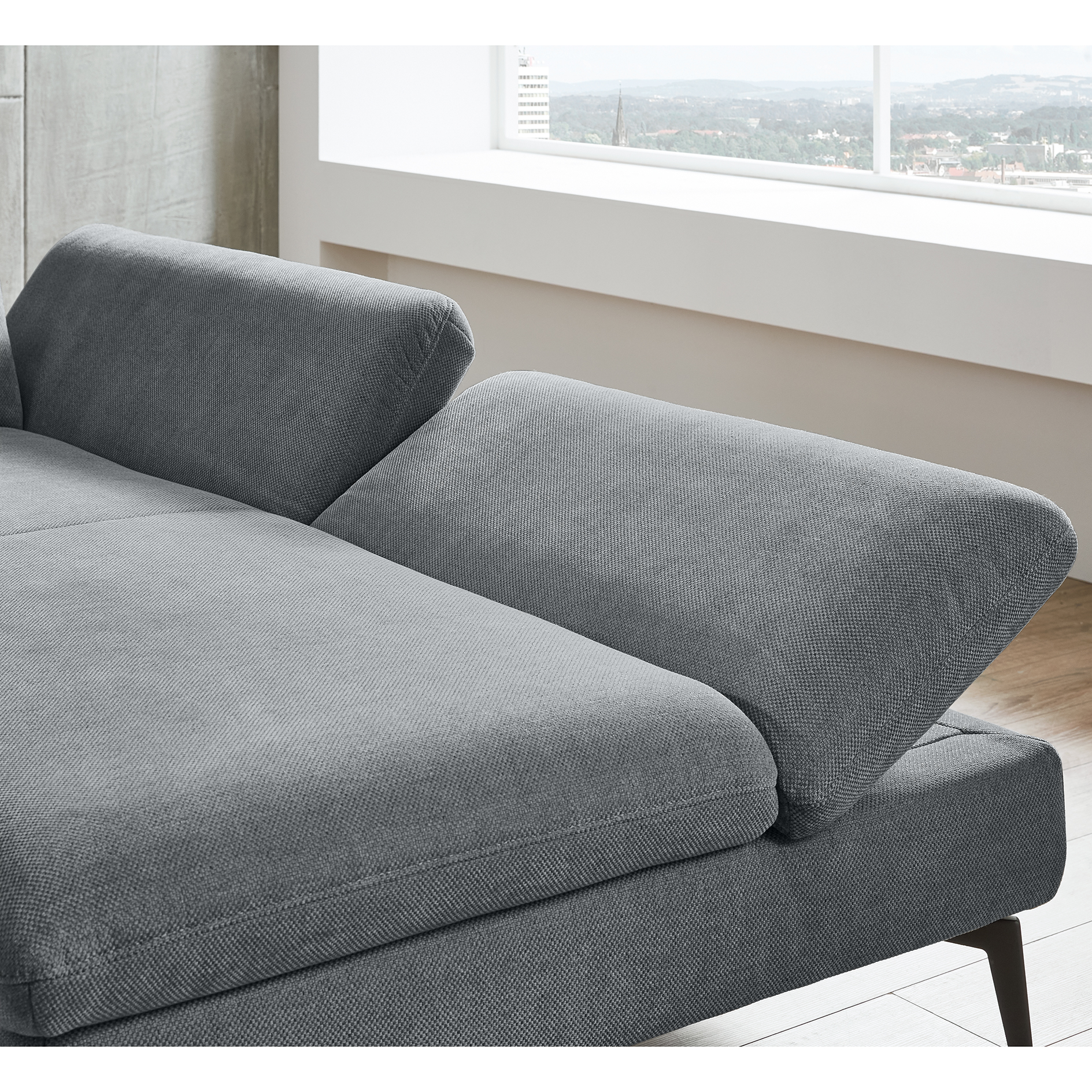 polsterpower Ecksofa - denim - mit Armteilverstellung - Longchair rechts