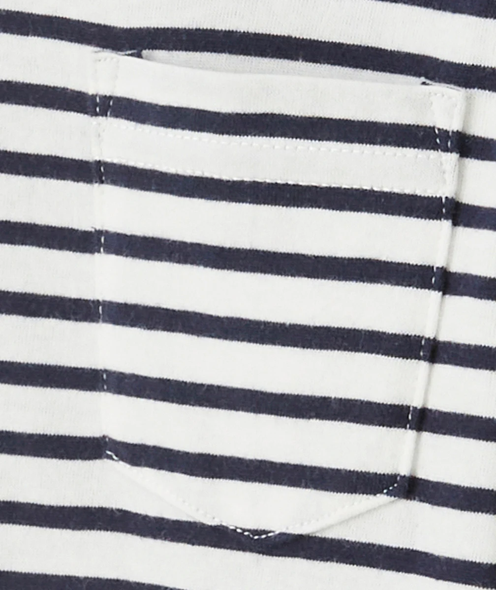 T-SHIRT GARÇON EN COTON ET À RAYURES BLEU MARINE AVEC POCHE