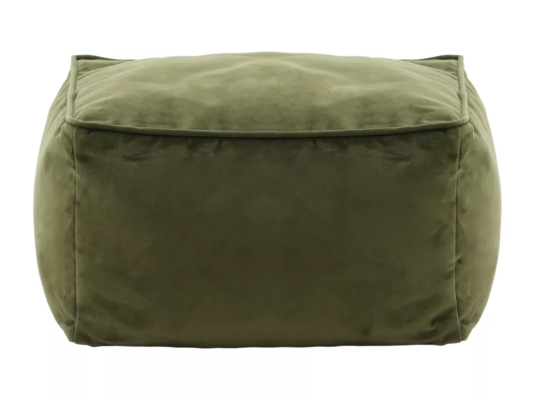 Pouf repose-pieds carré velours vert olive - AMARA