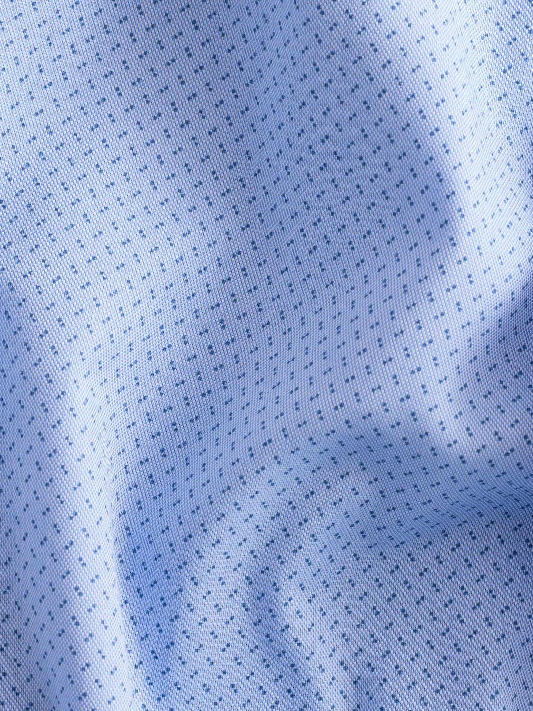 Indigo Blauw/Denim Blauw Stip/Wit Geometrisch Motief - Normale Pasvorm - Strijkvrije slimme overhemden met enkele manchet 3 pak