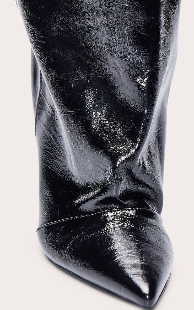 Noir Bottes Au Genou Froncées En Cuir Verni Froissé