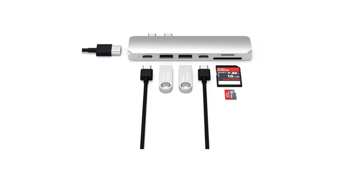 SatechiType-C Pro Hub Adapter  (Zilver, USB-C, HDMI, USB, SD)