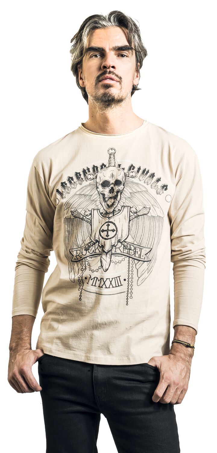 Haut Manches Longues Avec Imprimé Crâne | Rock Rebel by EMP T-shirt manches longues