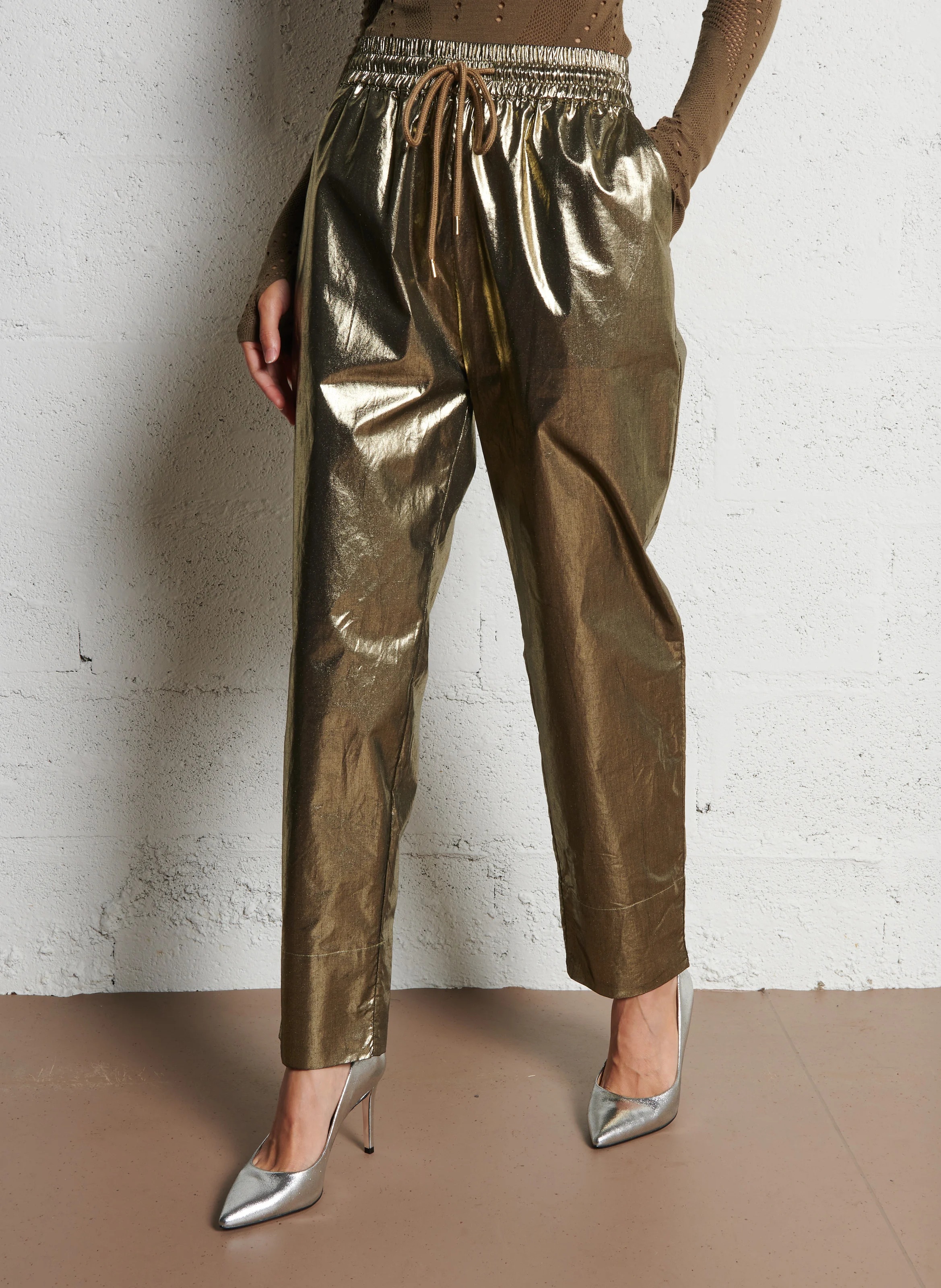 ELTA - Pantalon droit en coton métallisé | Doré
