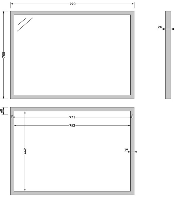 Brauer Onyx rechthoekige spiegel 100x70cm RVS geborsteld