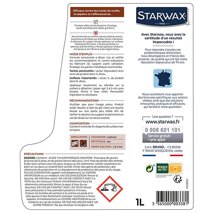 Détachant rouille sols extérieurs Starwax 1L