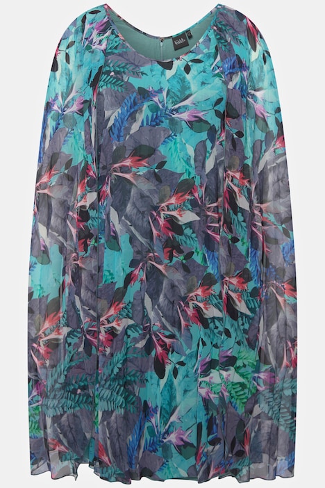 Cape-Midikleid, A-Linie, Plissee, V-Ausschnitt, ärmellos