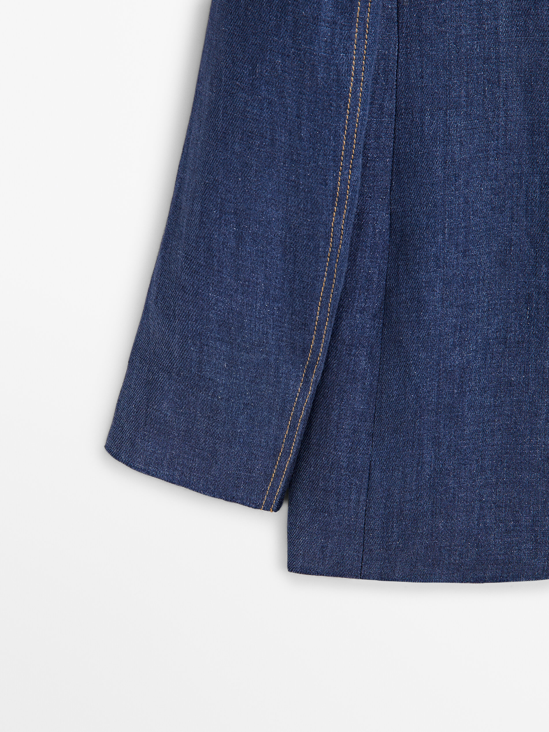 Blazer de linho com um botão e pesponto - AZUL MARINHO