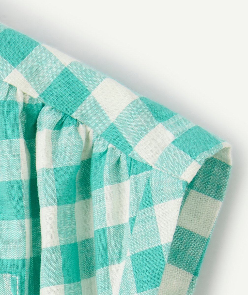 CHEMISE MANCHES COURTES FILLE EN COTON IMPRIMÉ À CARREAUX VERTS