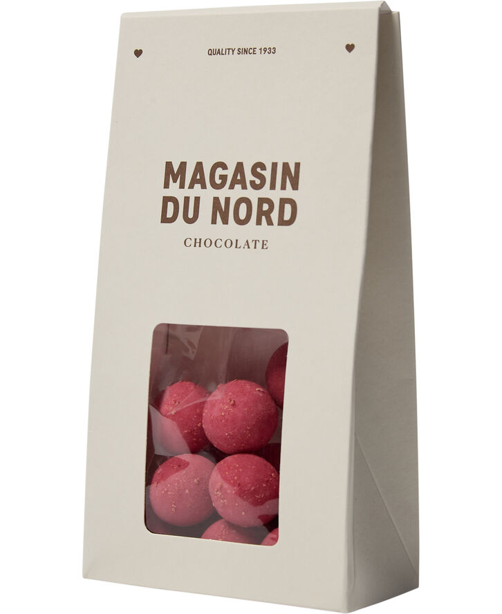 Magasin Chokolade Æske, Lakridsdragé m/ hvid chokolade, rabarber & hindbær 100