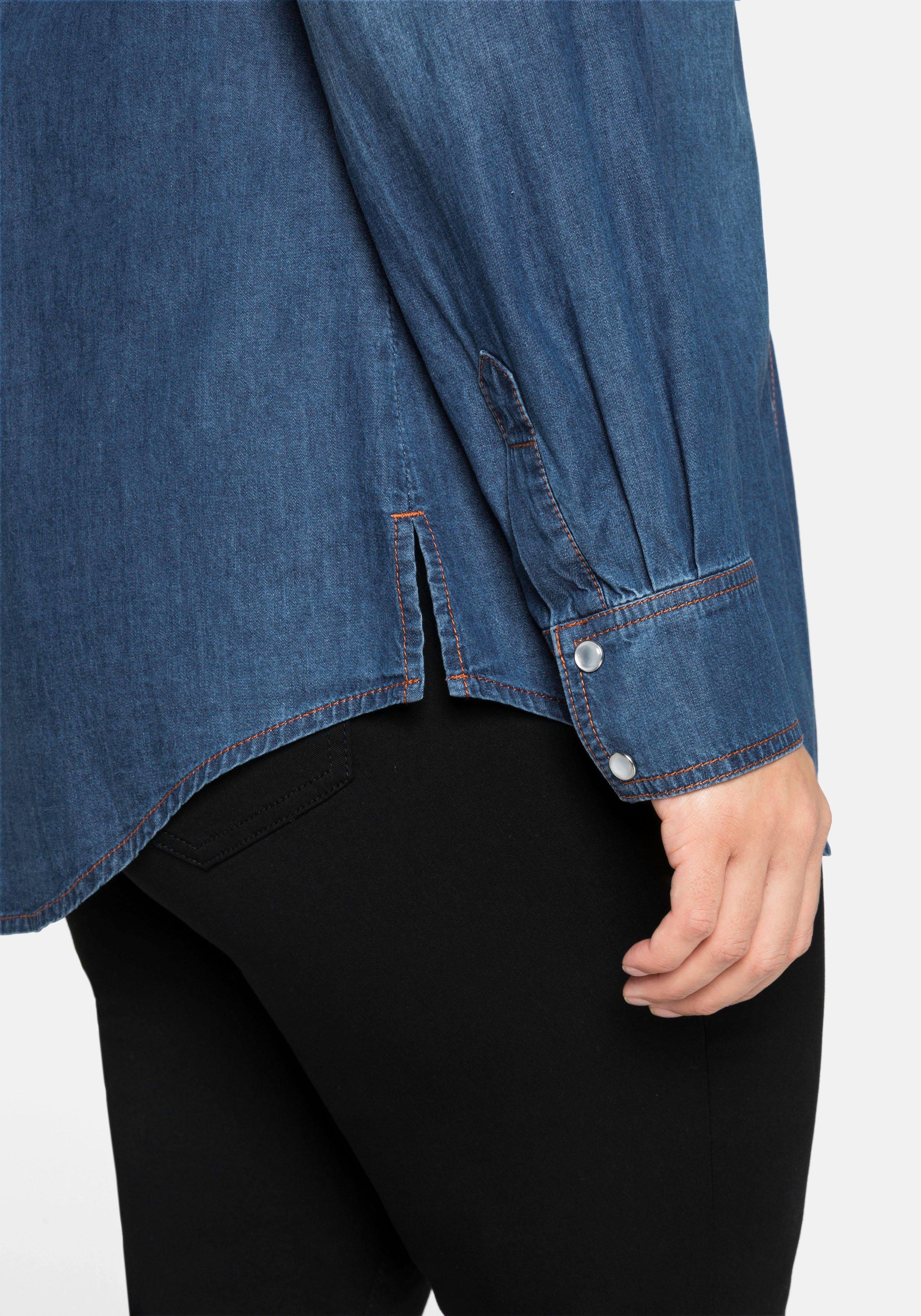 Jeansbluse mit Knopfleiste und Brusttaschen