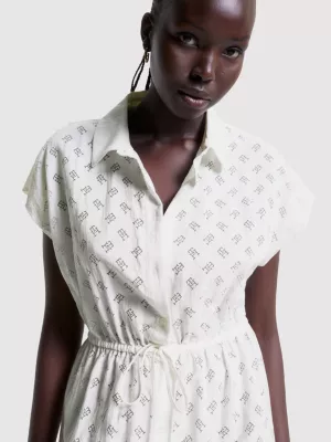 Vestido midi com monograma e efeito burnout