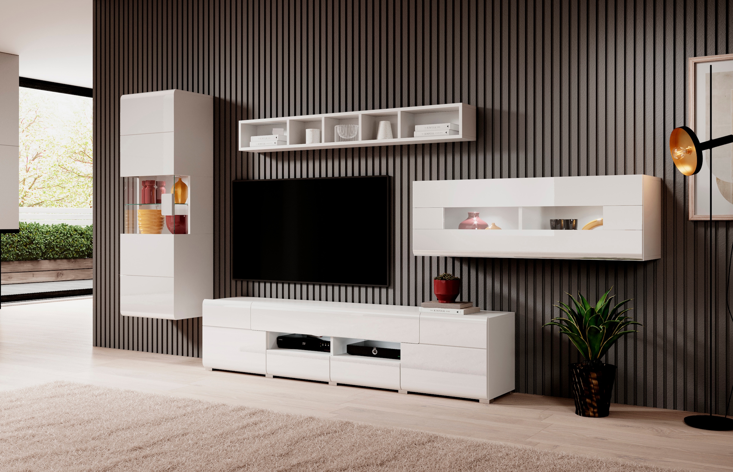 INOSIGN Lowboard »Toledo,Breite 209cm, trendige TV-Schrank mit dekorative Fräsungen« TV-Board ohne Beleuchtung, TV-Kommode mit viel Stauraum