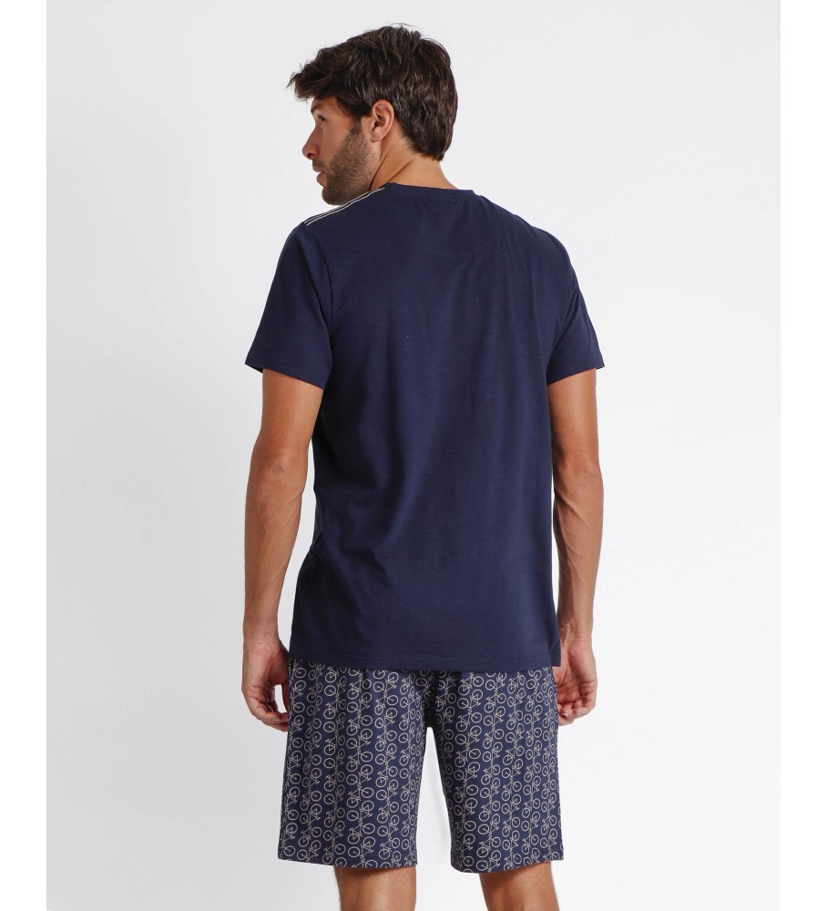 Pijama Antonio Miro de manga curta, azul marinho, modelo Bikely Navy