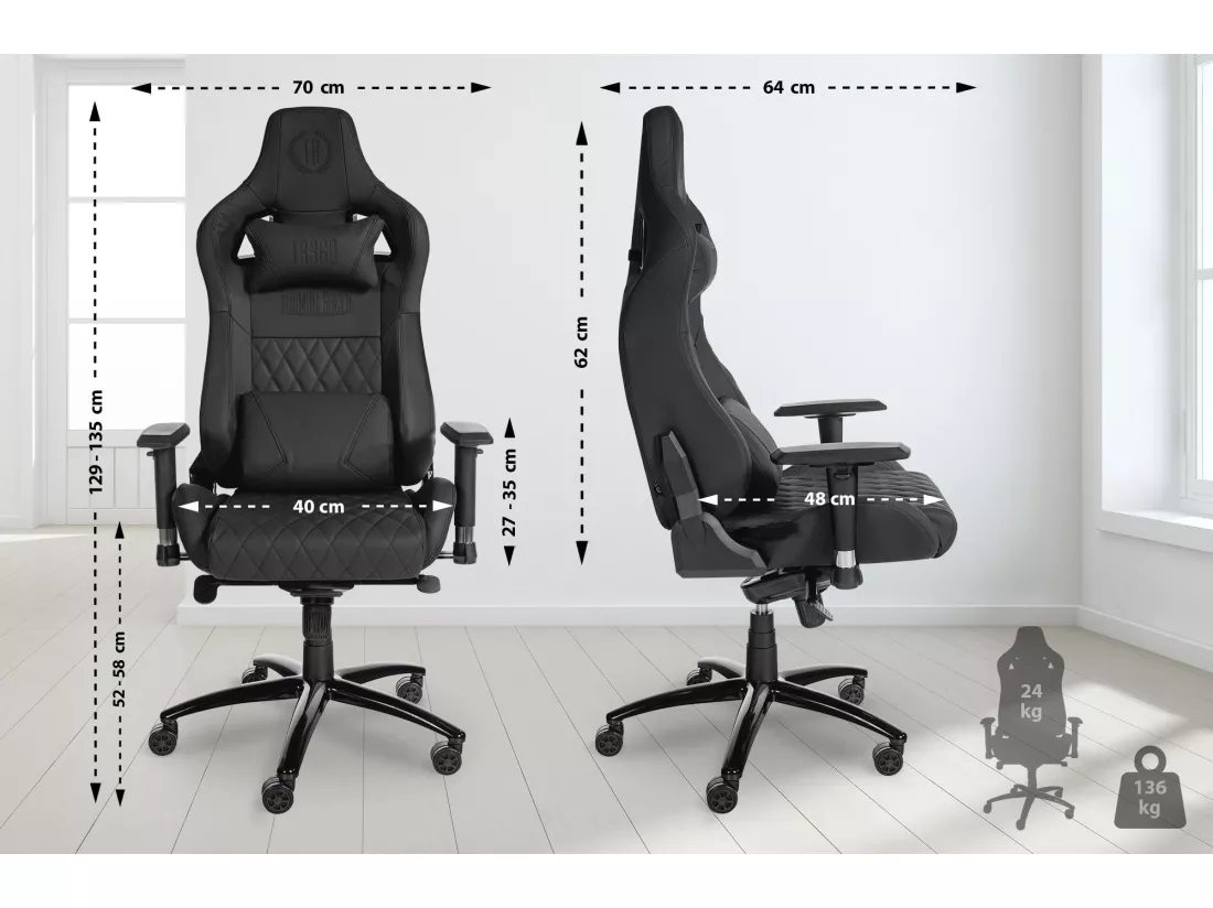 Chaise de bureau - Véritable cuir & Métal - Noir - Keren
