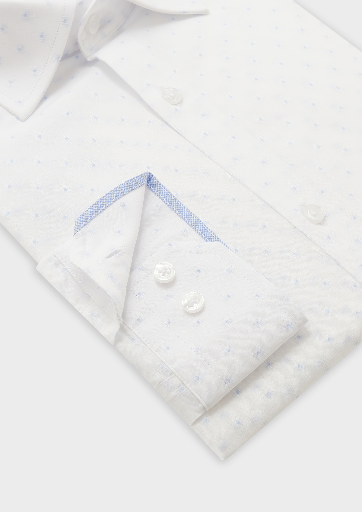 Chemise habillée Slim en coton façonné blanc à pois bleu ciel