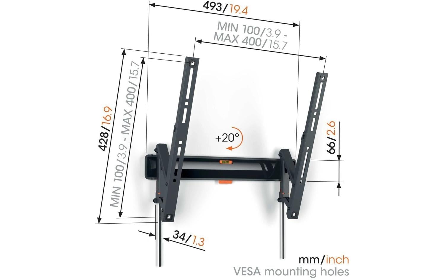 Wandhalterung COMFORT TVM 3415B SchwarzNeigbare TV-Wandhalterung für 32