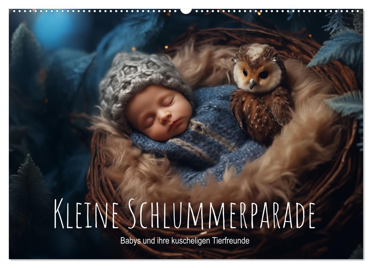 Kleine Schlummerparade: Babys und ihre kuscheligen Tierfreunde (Wandkalender 2025 DIN A2 quer), CALVENDO Monatskalender