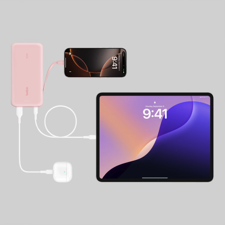 (30W) 20000mAh BoostCharge Powerbank USB C / USB A Ladegerät inkl. USB C Ladekabel Power Delivery (BPB024hqPK) - Rosa