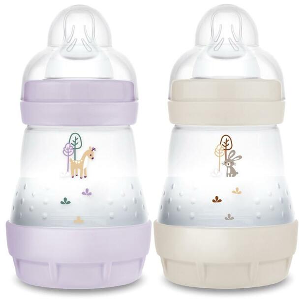 Lot de 2 biberons anti colique 160mL 0-6 mois Planet Love - Lilas - MAM