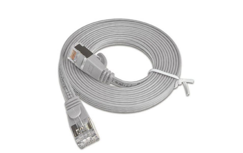 Slimpatchkabel RJ-45 - RJ-45, Cat 6, STP, 7.5 m, GrauGeschirmtes Twisted-Pair-Kabel (STP) mit Klinkenschutz