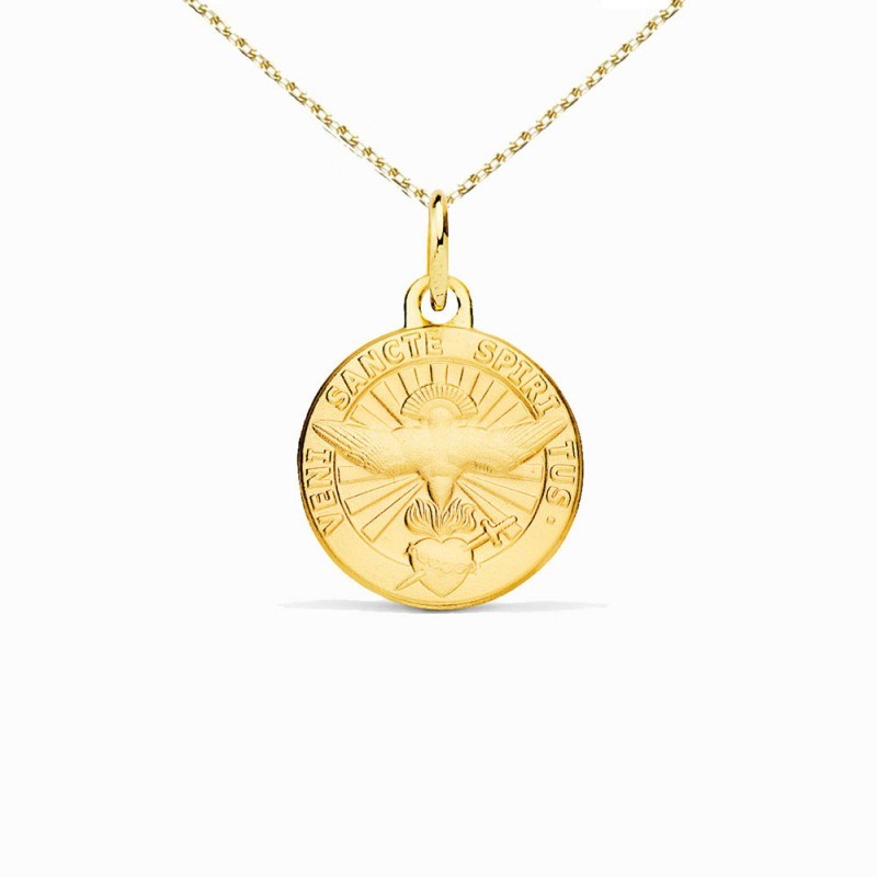 Collier - Médaille Saint Esprit Or Jaune - Chaîne Dorée - Gravure Offerte