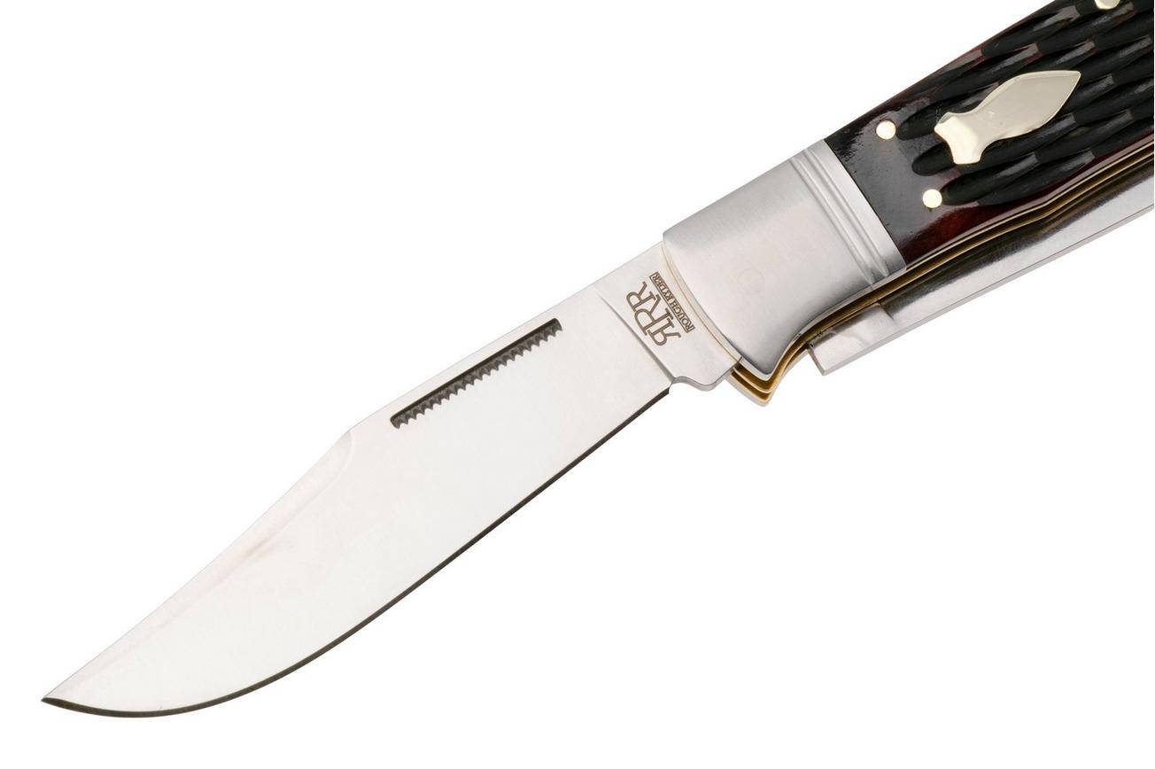 Rough Ryder Reserve Big Belly Trapper RRR042, D2, Finger Grooved Brown Bone, slipjoint zakmes